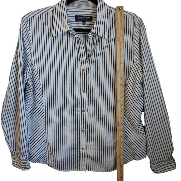 Jones New York Stripe Collared Neckline Long Sleeve Button Down Shirt - Picture 8 of 9